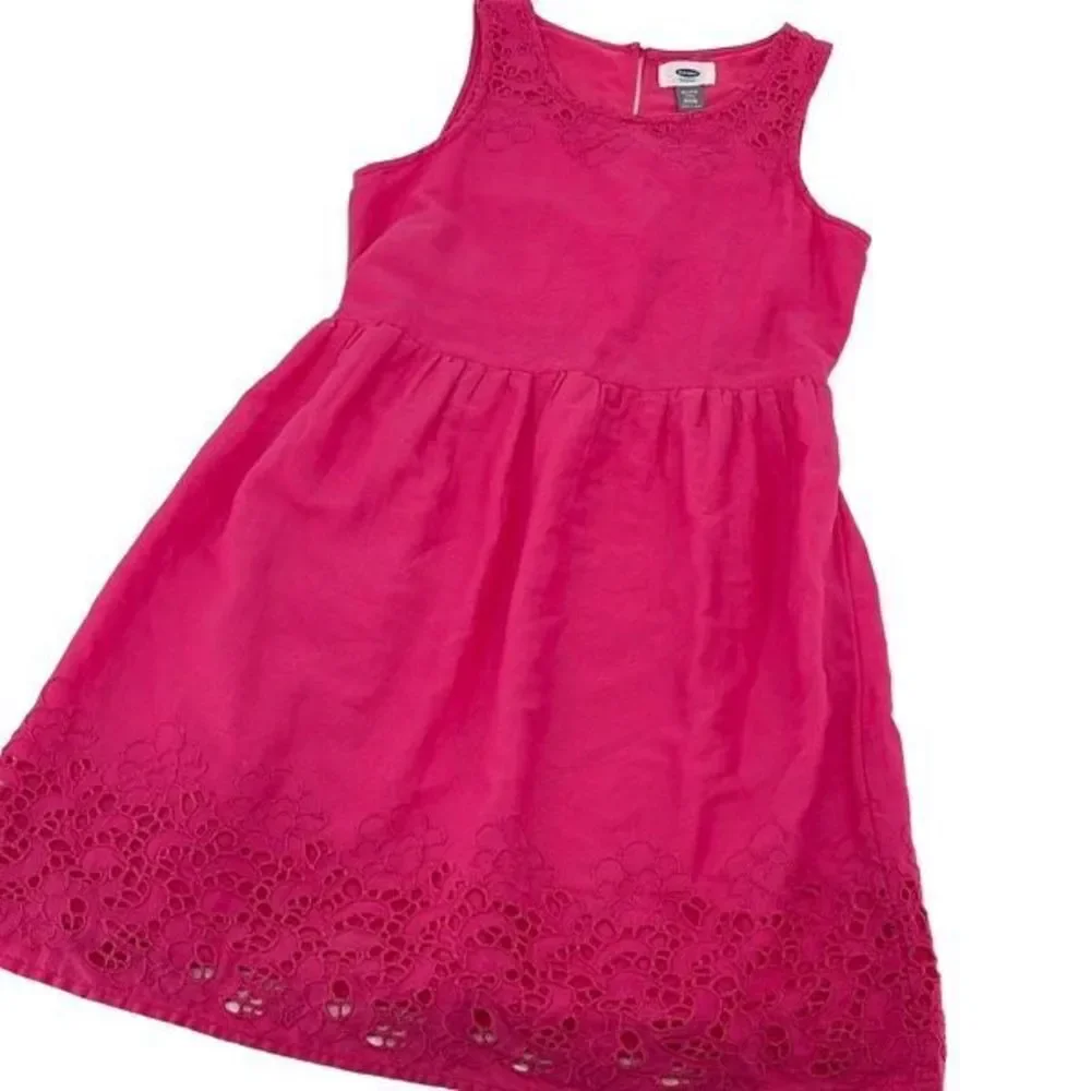 Old Navy Girls Eyelet‎ Trim Sleeveless Cotton Dress Pink Size XL